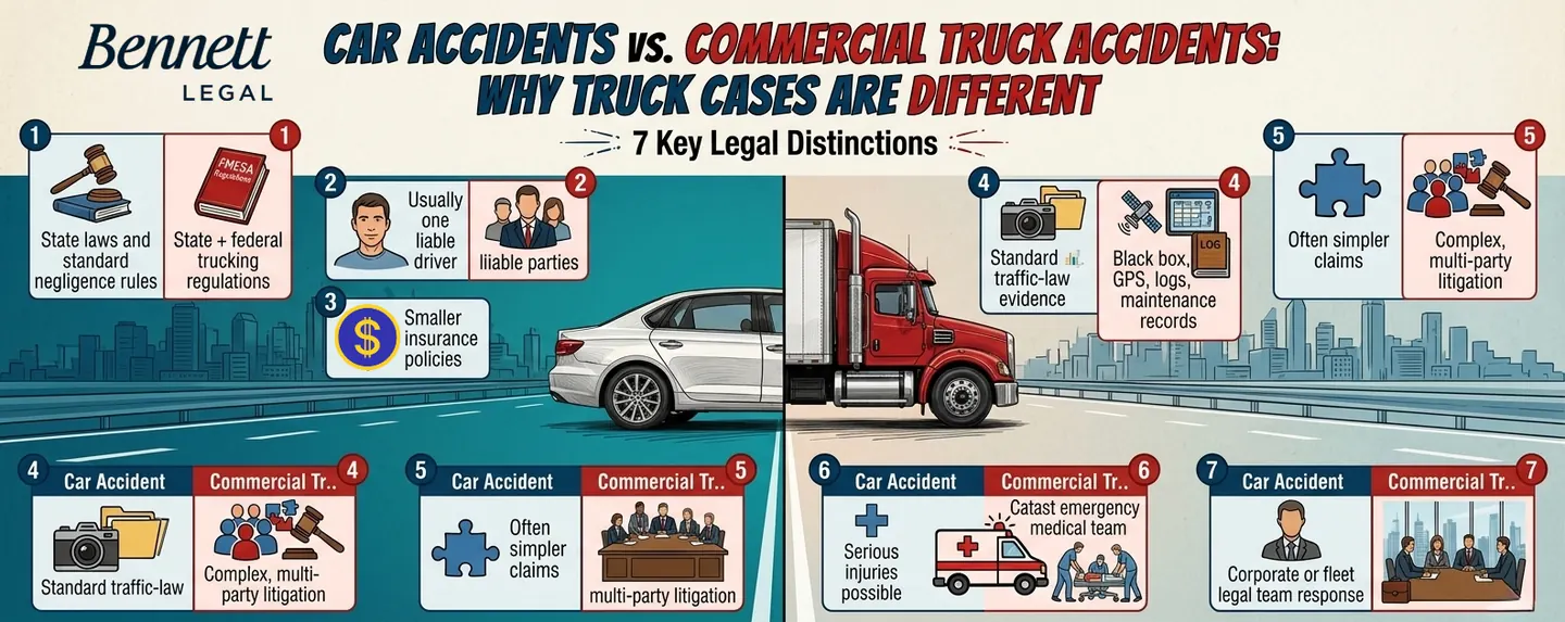 Car vs commercial truck accident legal differences