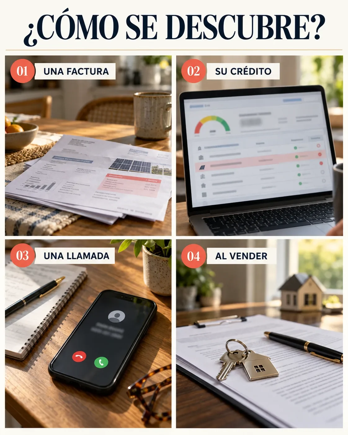 Infografía: cómo se descubre un préstamo solar, cuatro señales como una factura o su reporte de crédito